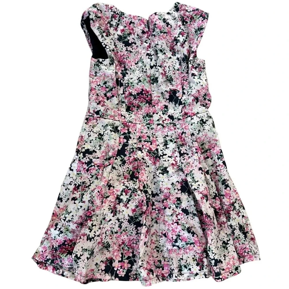 Gap Kids Girls Pink Floral Pleated Fit and Flare Dress Navy Blue Size M 8